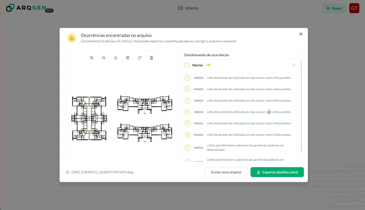 Demonstração da extração automática de quantitativos para orçamento