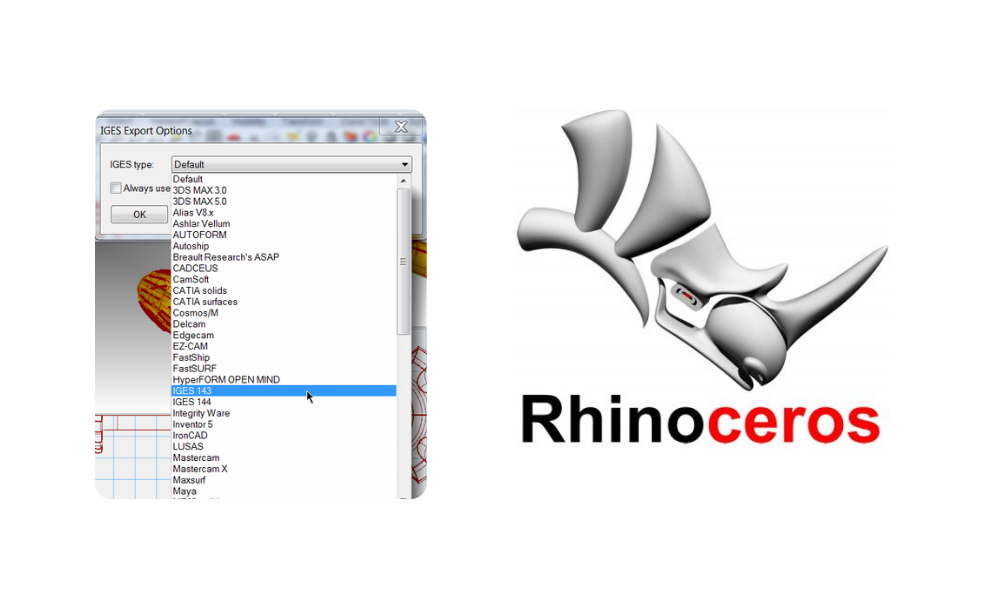 Opções de exportação de formatos de arquivo no Rhinoceros