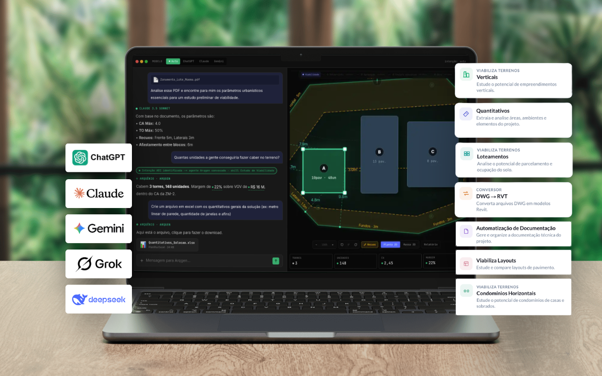 Plataforma Arqgen gerando estudos de viabilidade em tempo real